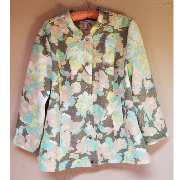 Isaac Mizrahi LIVE Womens Knit Jacket Large Diamond Quilted Floral Multicolor - Picture 1 of 8